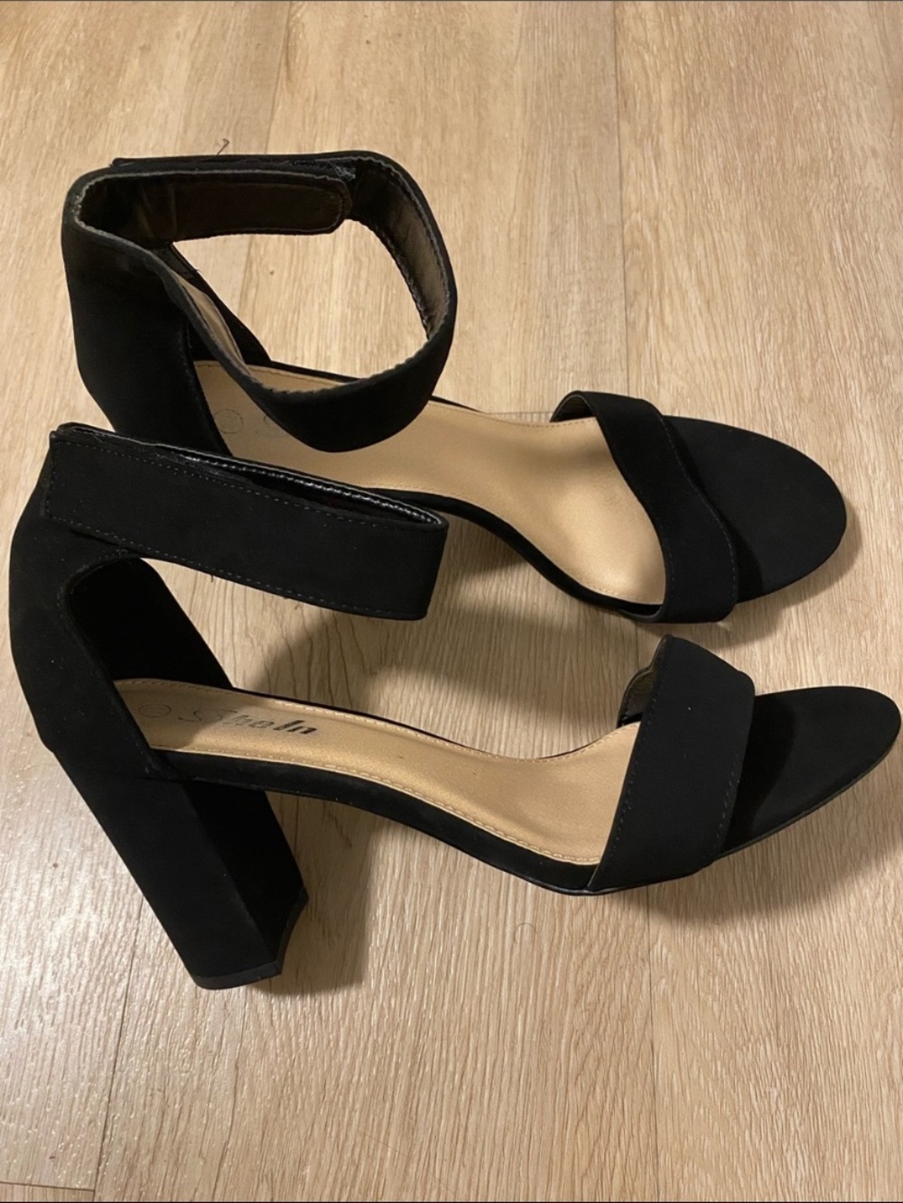 SHEIN Black Suede Block Heels With Adjustable Ankle Strap